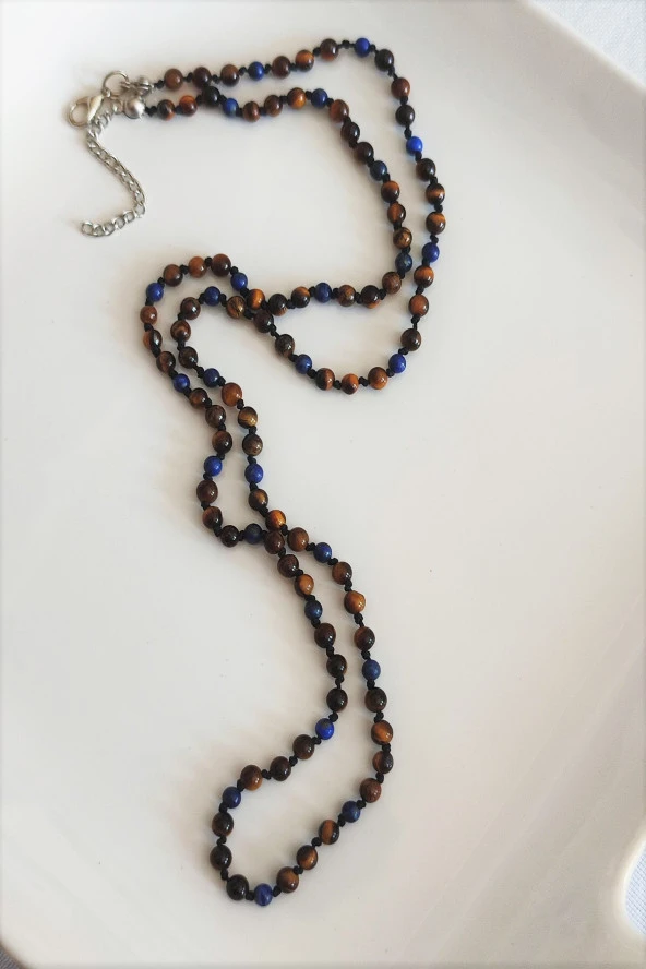 4 mm Kaplangözü 3 mm Lapis Lazuli Doğal Taş Erkek Kolye - 1