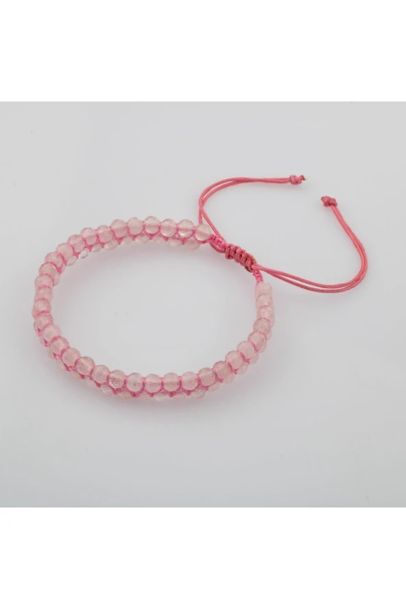 Pembe Kuvars (gül Kuvars) 3-4mm Çift Sıra Doğal Taş Bileklik