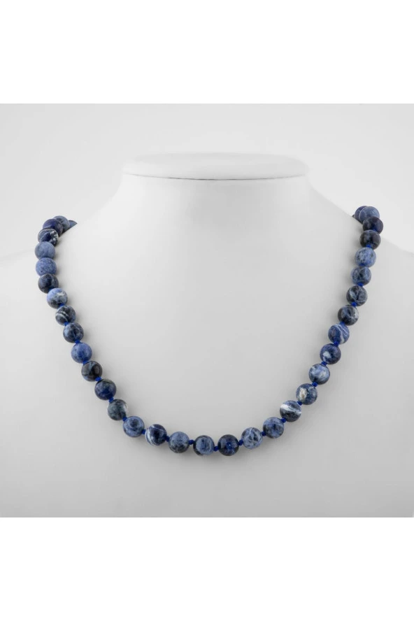 Sodalit 8 mm Düğümlü Doğal Taş Kolye