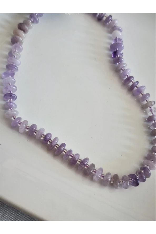 AMORF YASSI AMETİST DOĞAL TAŞ KOLYE - 2