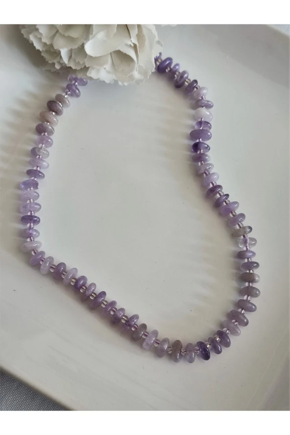 AMORF YASSI AMETİST DOĞAL TAŞ KOLYE