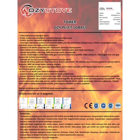 OZYSTOVE Tower Pelet Sobası - 6