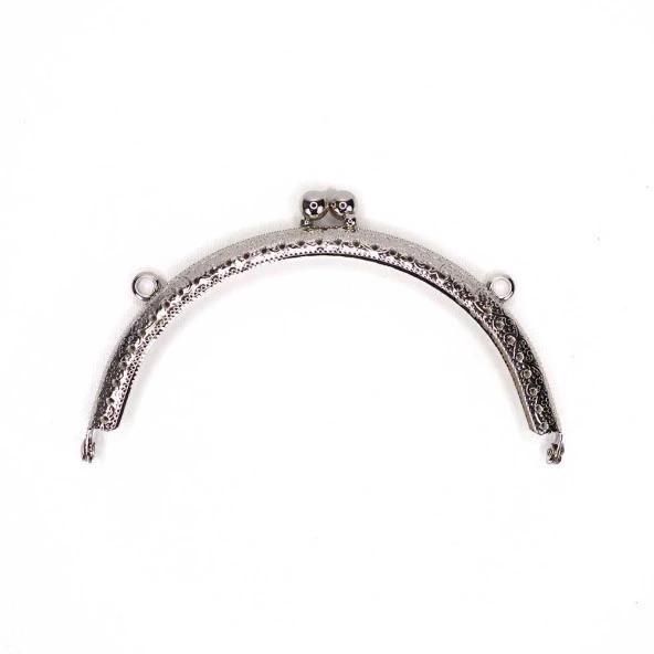 Oval Delikli Vintage Metal Çanta Bursu 12.5CM Gümüş