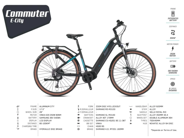 28J LOOP COMMUTER 9V HD ELEKRİKLİ BİSİKLET - SİYAH TURKUAZ - 45 Kadro - Resim 4