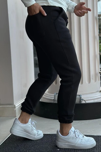 Slimfit Paça Lastikli 3 İplik İçi Şardonlu (Polarlı ) Kışlık Spor Eşofman Altı - Resim 4