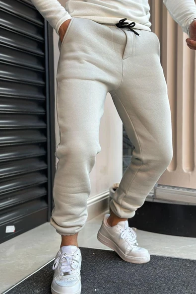 Slimfit Paça Lastikli 3 İplik İçi Şardonlu (Polarlı ) Kışlık Spor Eşofman Altı - Resim 5