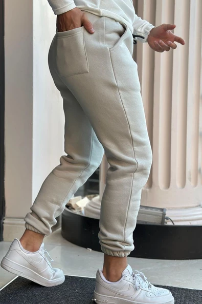 Slimfit Paça Lastikli 3 İplik İçi Şardonlu (Polarlı ) Kışlık Spor Eşofman Altı - Resim 6