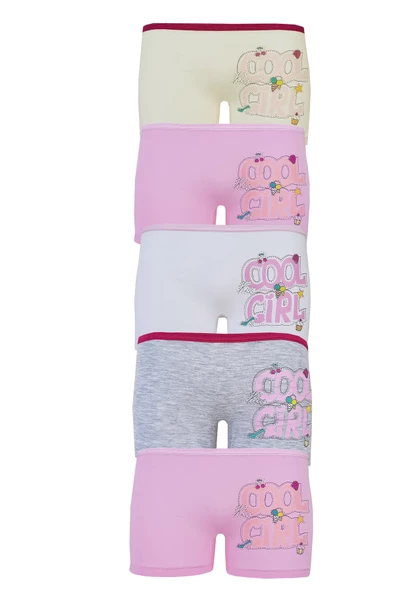 5li Kız Çocuk Boxer Renkli Baskılı Pamuklu Neşeli - 3