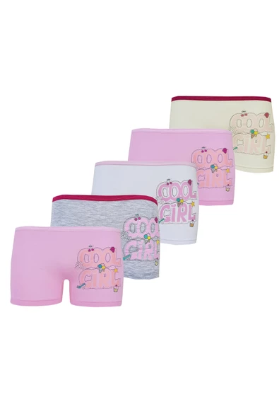 5li Kız Çocuk Boxer Renkli Baskılı Pamuklu Neşeli - 2