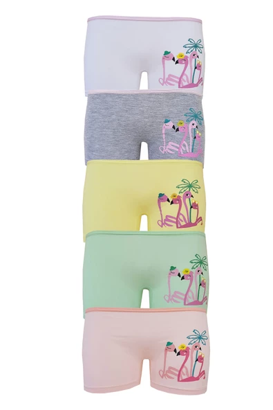 5li Kız Çocuk Boxer Renkli Baskılı Pamuklu Neşeli - 4