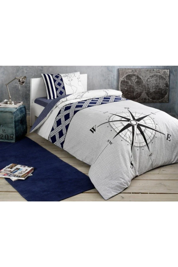 Taç Ranforce Tek Kişilik Nevresim Takımı Navi Lacivert ürün görseli 1