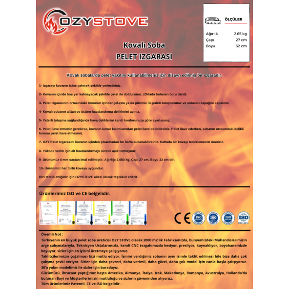OZYSTOVE Pelet Izgarası - 3
