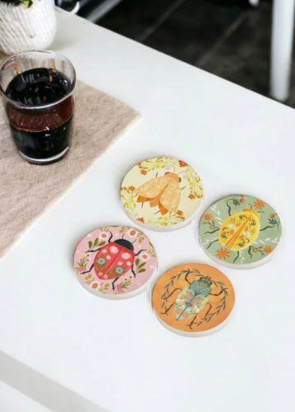 The Mia Animal Taş Bardak Altlığı Yuvarlak 4lü Set BRK0131 - 2