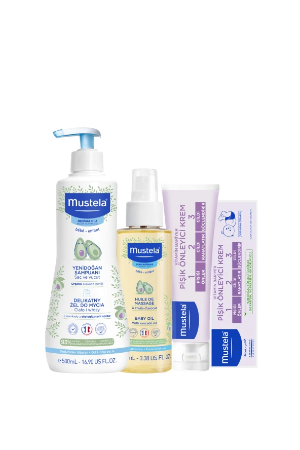 Mustela Bebek Günlük Seti ( Şampuan Pişik Krem Masaj Yağı)