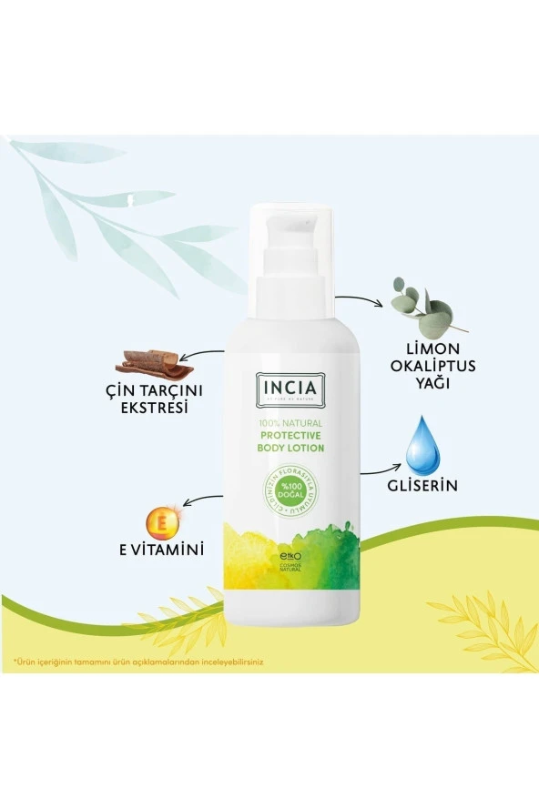 INCİA 100 Doğal Koruyucu Vücut Losyonu Sprey Yenidoğan Bebek Çocuk İçin Limon Okaliptus Vegan 100 Ml