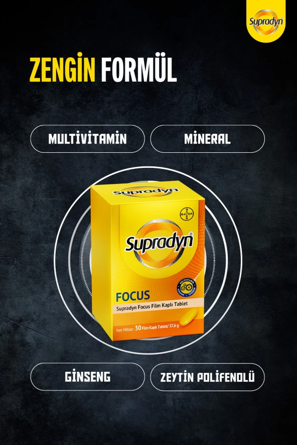 SUPRADYN Focus 30 Film Kaplı Tablet Zeytin Polifenolü, Ginseng, Multivitamin Ve Mineral Içeren