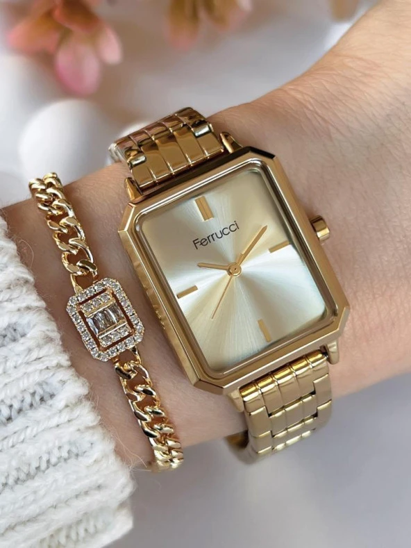 FC.136001.M02 Ferrucci Kadın Kol Saati Çelik Kordon 3 Atm Kararma Renk Atma Yapmaz+Bileklik ürün görseli