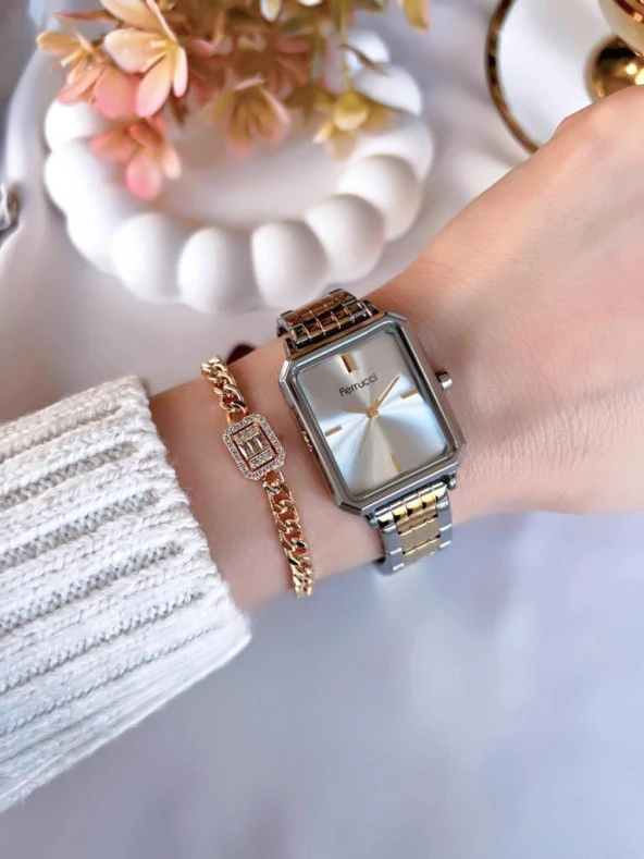 FC.136001.M04 Ferrucci Kadın Kol Saati Çelik Kordon 3 Atm Kararma Renk Atma Yapmaz+Bileklik - Resim 2