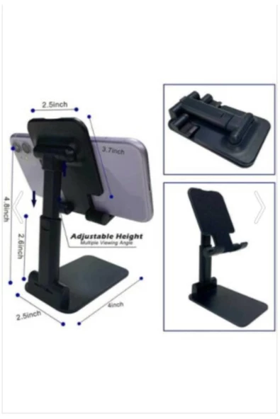 SHOPLİNE Masa Üstü Telefon / Tablet Standı Kademeli Yükseklik Ayarlı Telefon Tutucu Stand - Siyah - 6