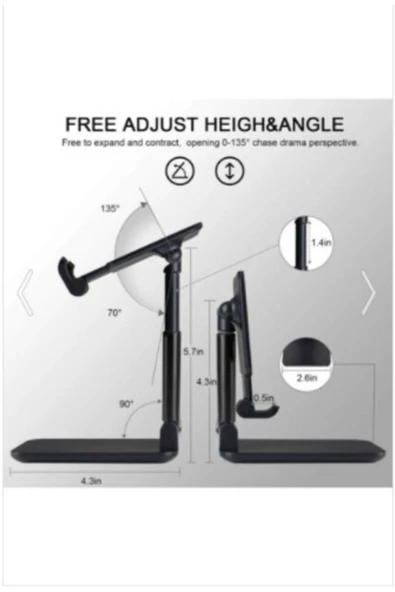 SHOPLİNE Masa Üstü Telefon / Tablet Standı Kademeli Yükseklik Ayarlı Telefon Tutucu Stand - Siyah - 4
