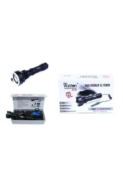 Black Watton Orjinal 600 Lümen Tx6 Şarjlı Özel Avcı Feneri Watton Wt-253 Faturalı Garantili Orijinal - Resim 2