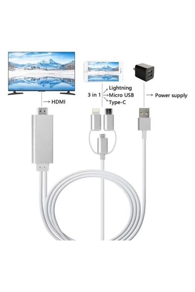 hesaplısıburda 3 In 1 Hdmı Her Modele Olan Görüntü Aktarma Kablosu - 2