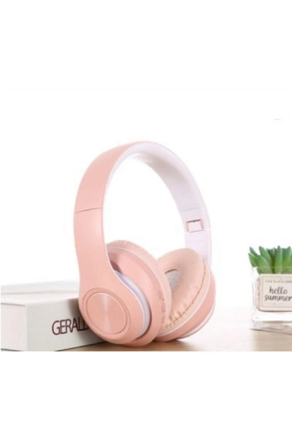Pembe Macaron Set Bluetooth Kablosuz Stereo Kulaklık