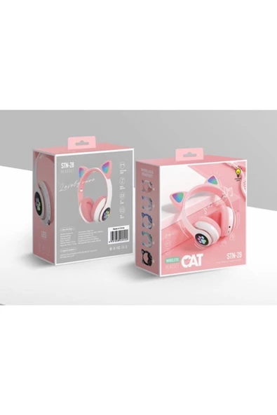 SHOPLİNE Pembe Kablosuz Kedi Kulaklık - Işıklı Mikrofonlu Bluetooth Hafıza Kartı Girişli Çocuk Kulaklığı - 2