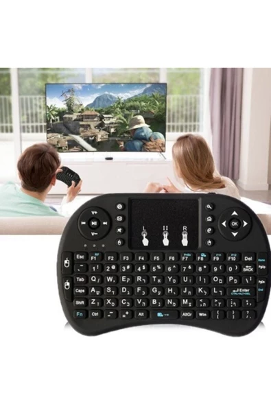 UcuzlukEvi Kablosuz Led Işıklı Bluetooth Türkçe Mini Klavye Mouse Smart Tv Box - Siyah