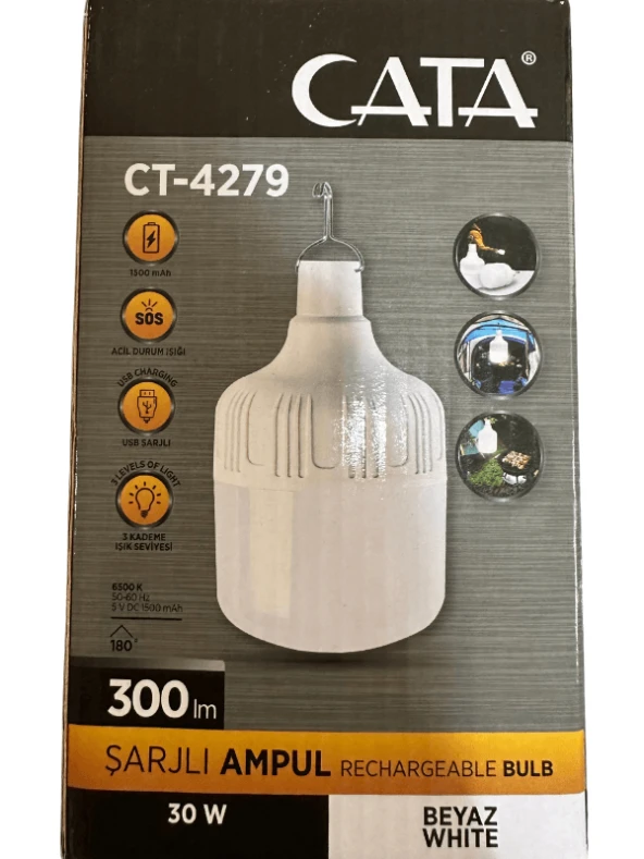 Cata CT-4279 30W 6500K (Beyaz Işık) Şarjlı Led Ampul