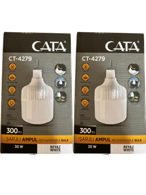 Cata CT-4279 30W 6500K (Beyaz Işık) Şarjlı Led Ampul (2 Adet)