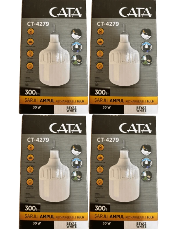 Cata CT-4279 30W 6500K (Beyaz Işık) Şarjlı Led Ampul (4 Adet)