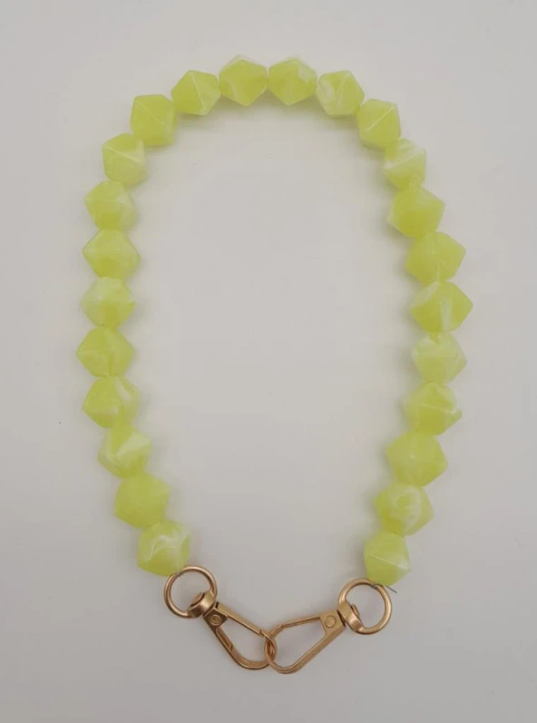 Angel Çanta Aksesuar 40 cm Mini Sekizgen Akrilik Neon Sarı Renk Çanta Sapı Light Gold Metalli