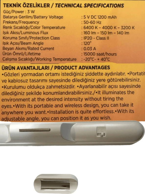 Cata CT-5249 3W Beyaz-Günışığı-Sarı Işık (3 Farklı Renk Modu) Şarjlı Mıktanıslı Işık (4 Adet) - Resim 5