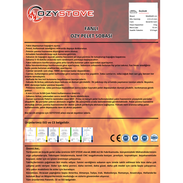 OZYSTOVE Fanlı Pelet Sobası - 3