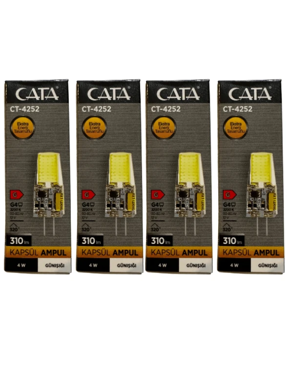 Cata CT-4252 4W 12V 3200K (Günışığı) G4 Duylu Kapsül Ampul (4 Adet)