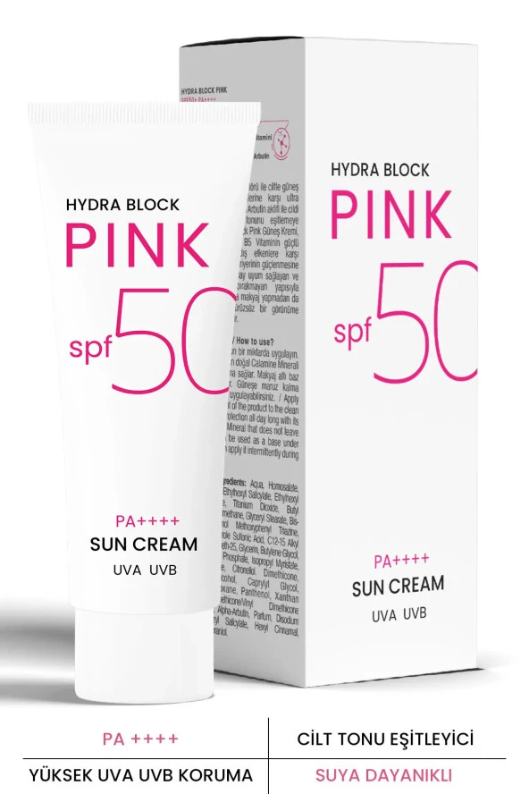 PROCSIN Hydra Block Pink (renkli) Spf50+ Aydınlatıcı + Alpha Arbutin Leke Karşıtı Güneş Kremi Pa++++ - 2
