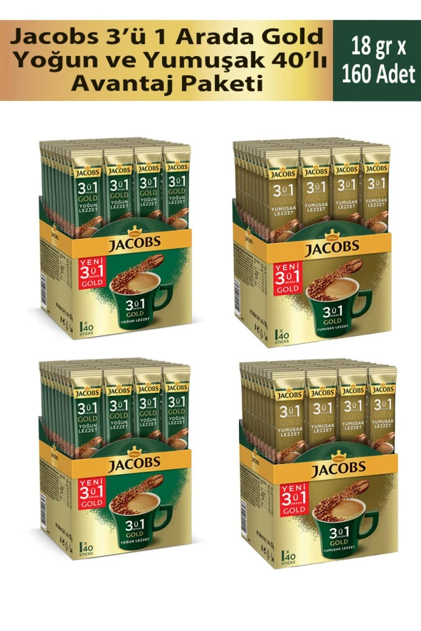Jacobs 3’ü 1 Arada Gold Yoğun ve Yumuşak 40'lı Avantaj Paketi ürün görseli