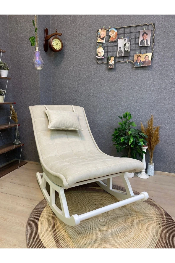 Miskin Lake Sofa Krem Sallanan Sandalye Dinlenme Emzirme Baba Tv Okuma Uzanma Koltuğu Berjer