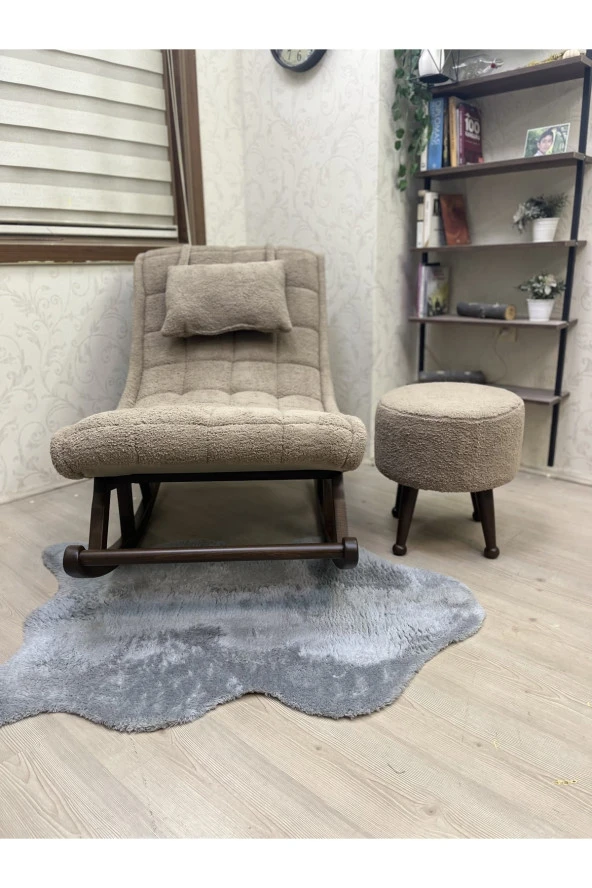 Miskin Ceviz Teddy Kahve Sallanan Sandalye Dinlenme Emzirme Baba Tv Okuma Uzanma Koltuğu Berjer - Resim 2