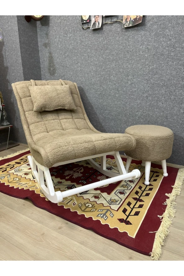 Miskin Lake Teddy Kahve Sallanan Sandalye Dinlenme Emzirme Baba Tv Okuma Uzanma Koltuğu Berjer - Resim 2