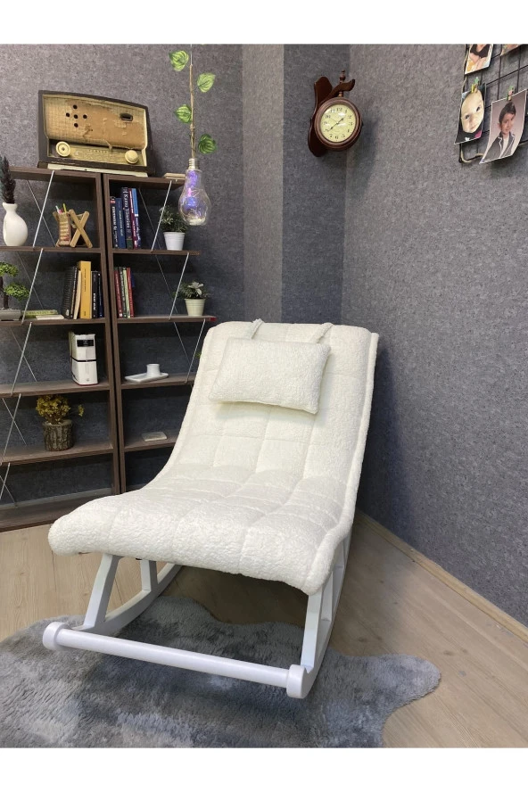 Miskin Lake Teddy Krem Sallanan Sandalye Dinlenme Emzirme Baba Tv Okuma Uzanma Koltuğu Berjer - Resim 3