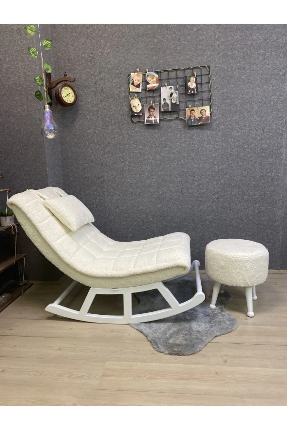 Miskin Lake Teddy Krem Sallanan Sandalye Dinlenme Emzirme Baba Tv Okuma Uzanma Koltuğu Berjer - Resim 5