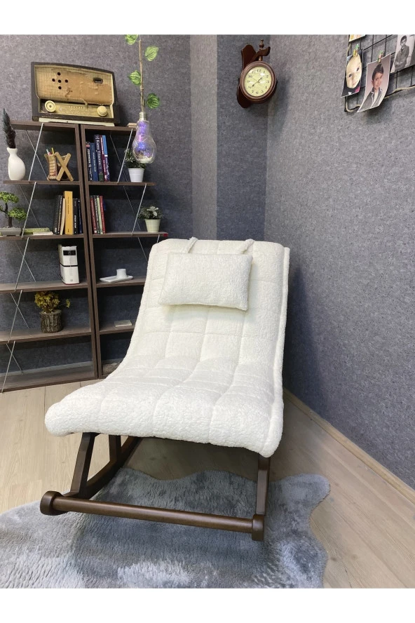 Miskin Ceviz Teddy Krem Sallanan Sandalye Dinlenme Emzirme Baba Tv Okuma Uzanma Koltuğu Berjer - Resim 6