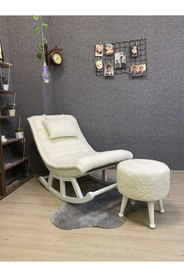 Miskin Lake Teddy Krem Sallanan Sandalye Dinlenme Emzirme Baba Tv Okuma Uzanma Koltuğu Berjer - Resim 6