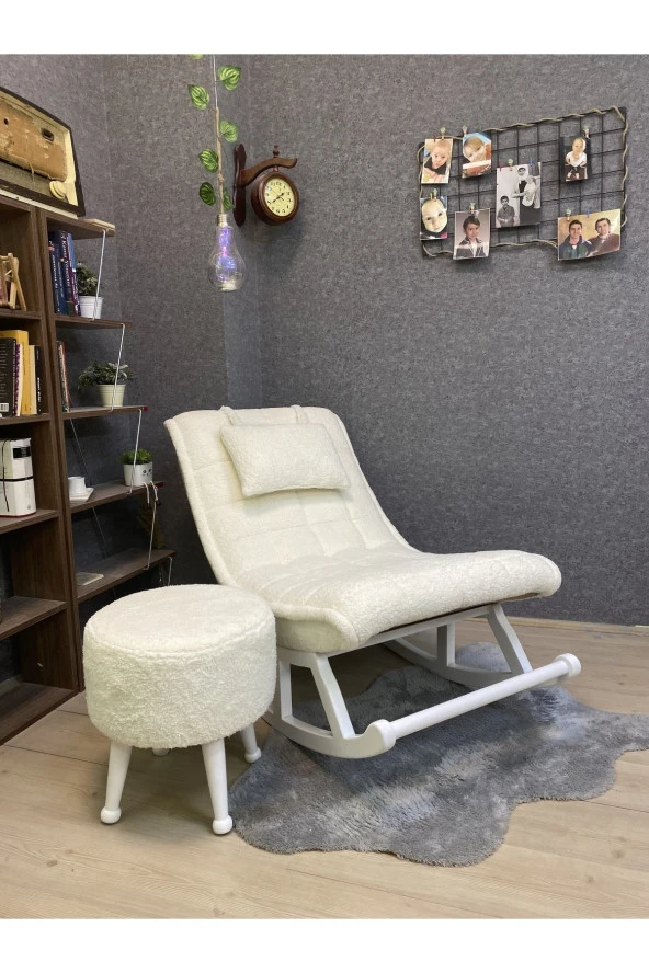 Miskin Lake Teddy Krem Sallanan Sandalye Dinlenme Emzirme Baba Tv Okuma Uzanma Koltuğu Berjer - Resim 7