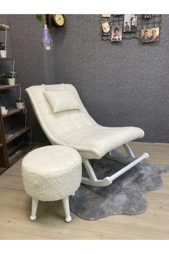 Miskin Lake Teddy Krem Sallanan Sandalye Dinlenme Emzirme Baba Tv Okuma Uzanma Koltuğu Berjer - Resim 4