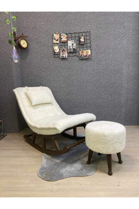 Miskin Ceviz Teddy Krem Sallanan Sandalye Dinlenme Emzirme Baba Tv Okuma Uzanma Koltuğu Berjer - Resim 2