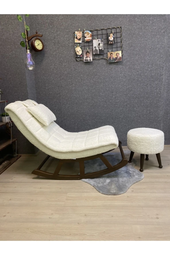 Miskin Ceviz Teddy Krem Sallanan Sandalye Dinlenme Emzirme Baba Tv Okuma Uzanma Koltuğu Berjer - Resim 3