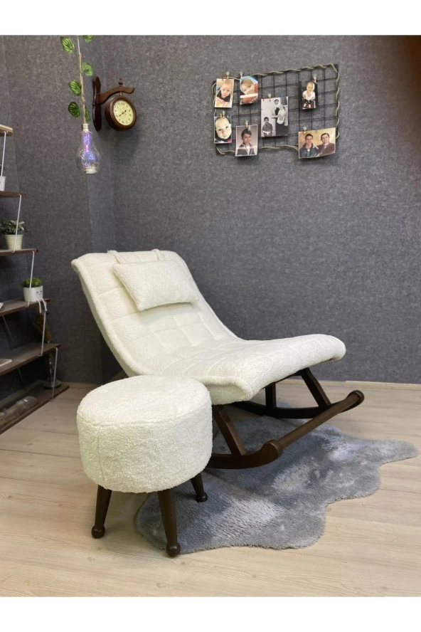 Miskin Ceviz Teddy Krem Sallanan Sandalye Dinlenme Emzirme Baba Tv Okuma Uzanma Koltuğu Berjer - Resim 5